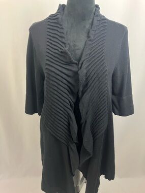 Apt. 9 Black Ruffled Open-Front Shawl Collar Cardigan Women’s Size Medium